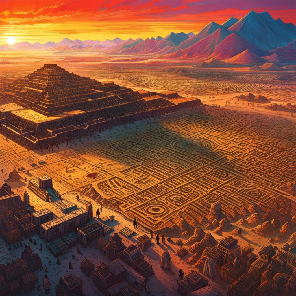 Nazca Lines in the desert at sunset