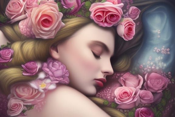Sleeping Beauty Covered in Roses: Fantasy Art