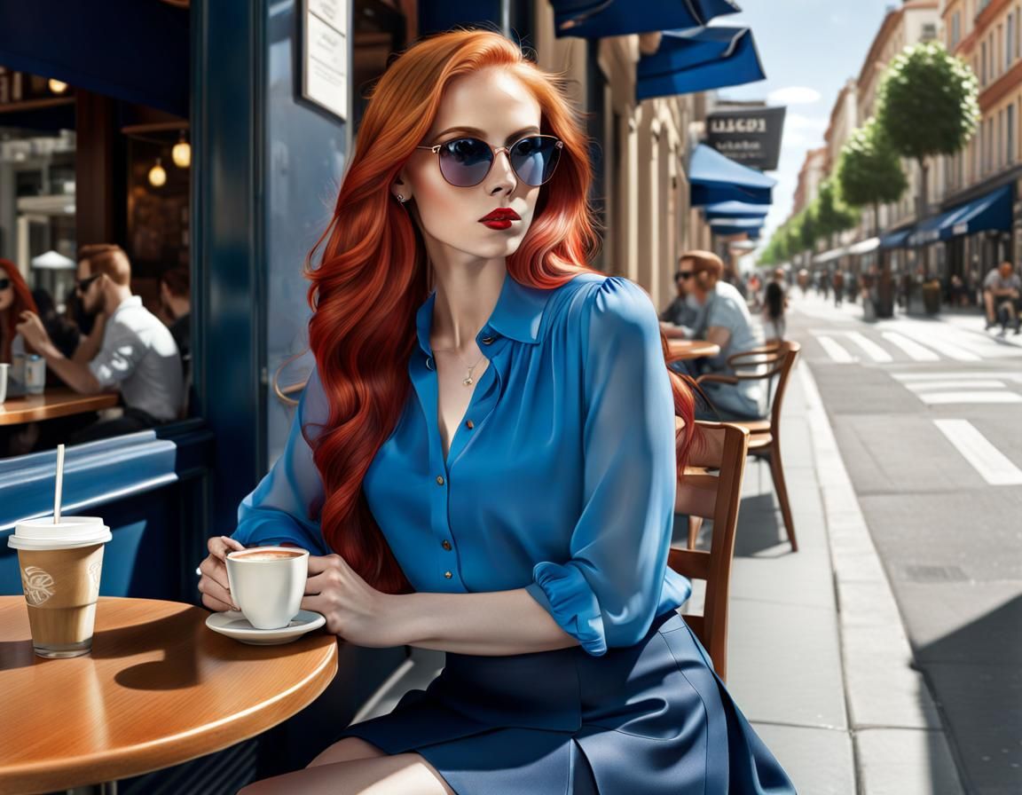Fashionable Woman Sits at a Chic Urban Café