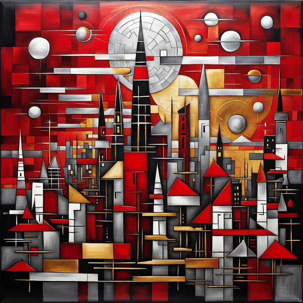 Futuristic City in Metallic Paul Klee Style