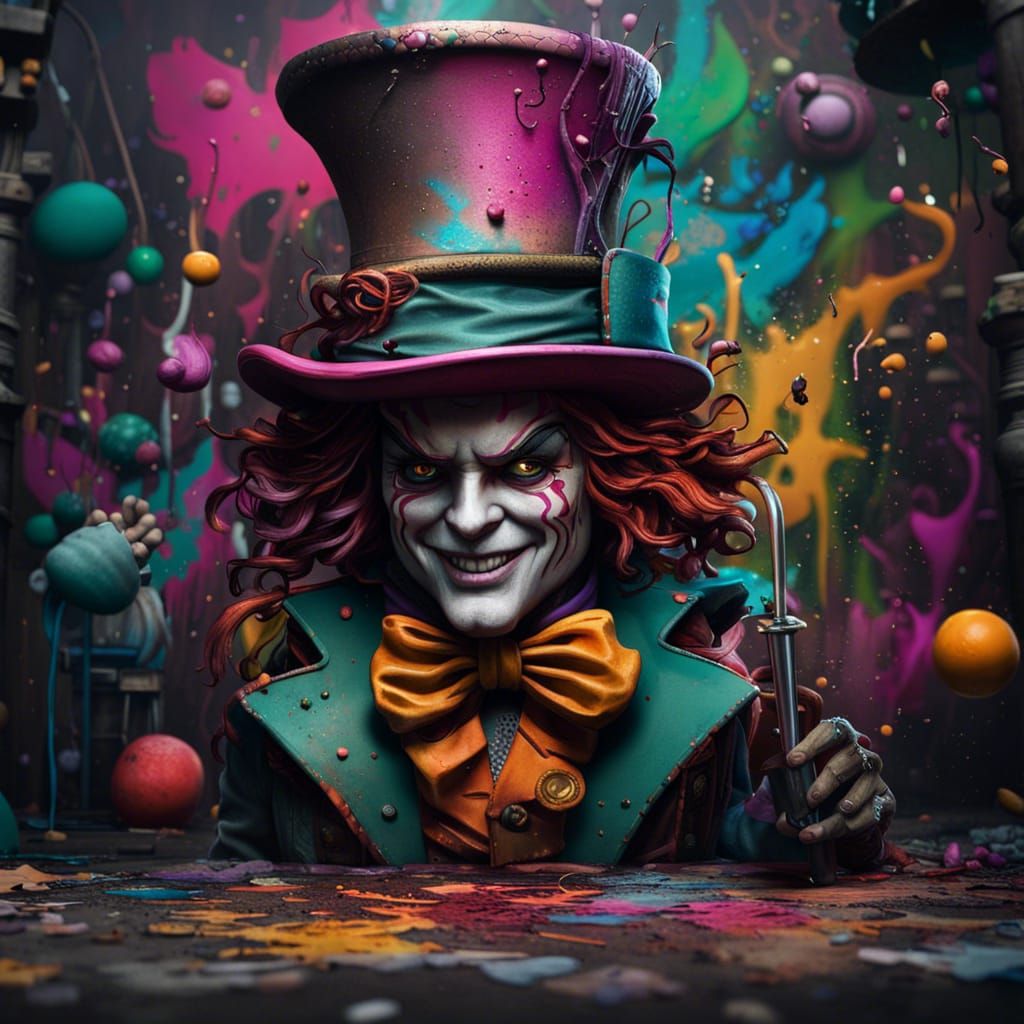 Mad Hatter Fantastical Matte Painting in Graffiti Art Style