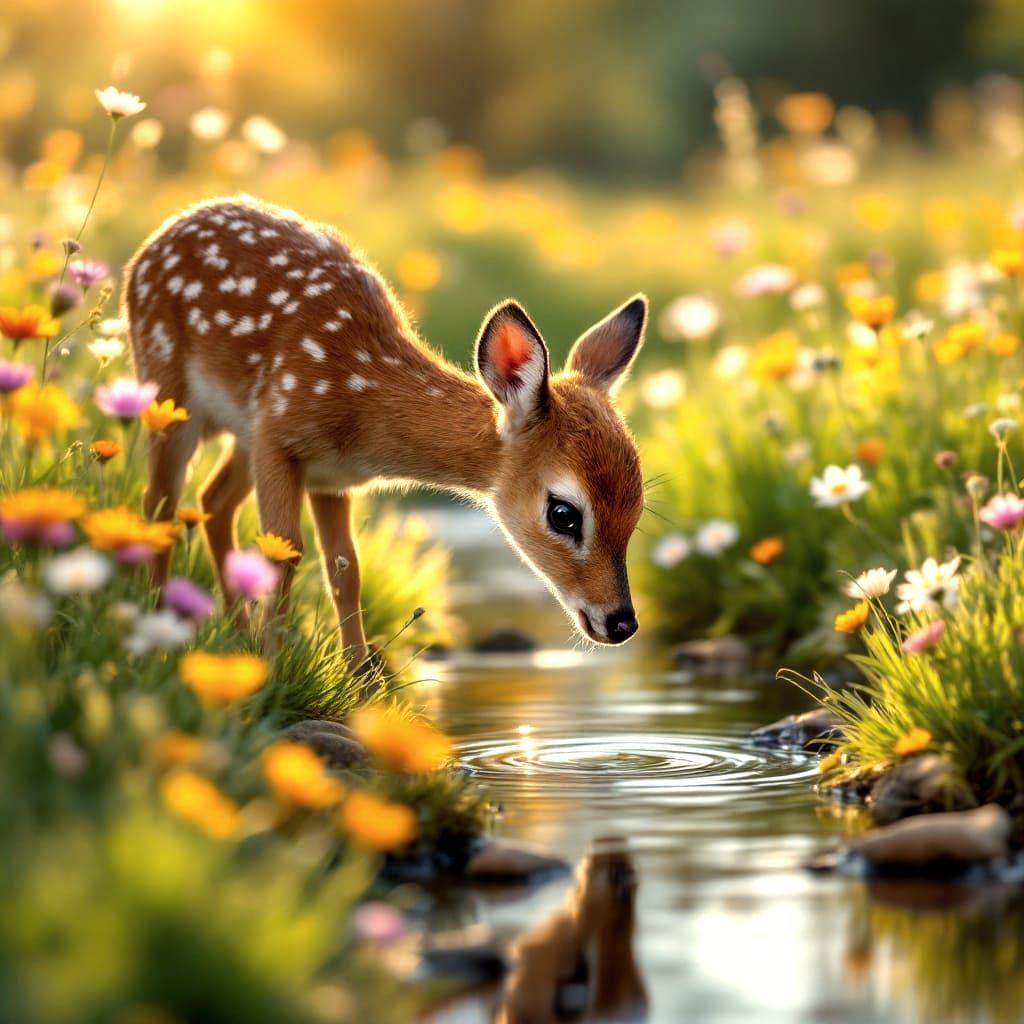 Doe at Oasis in Golden Hour Meadow