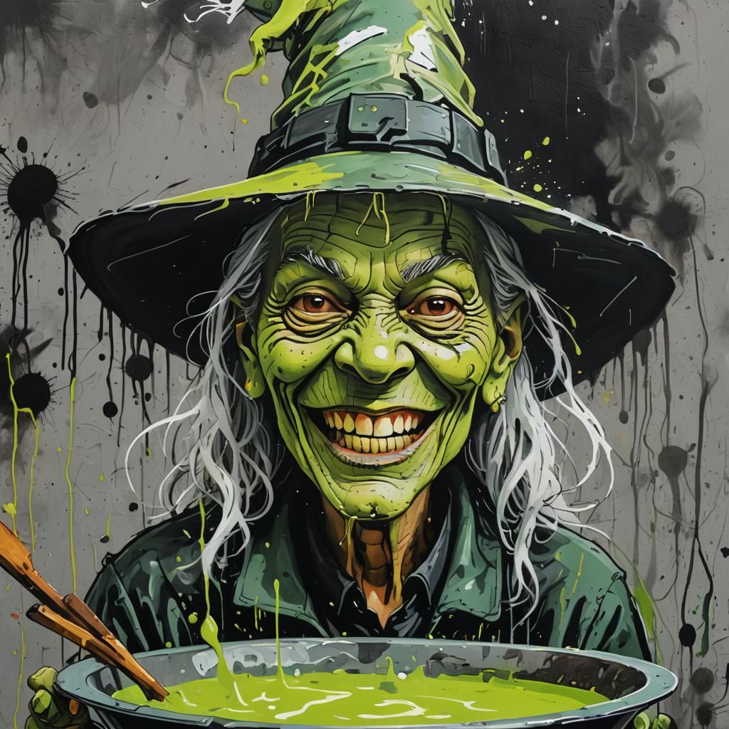 Graffiti Art: Old Witch with Steaming Brew