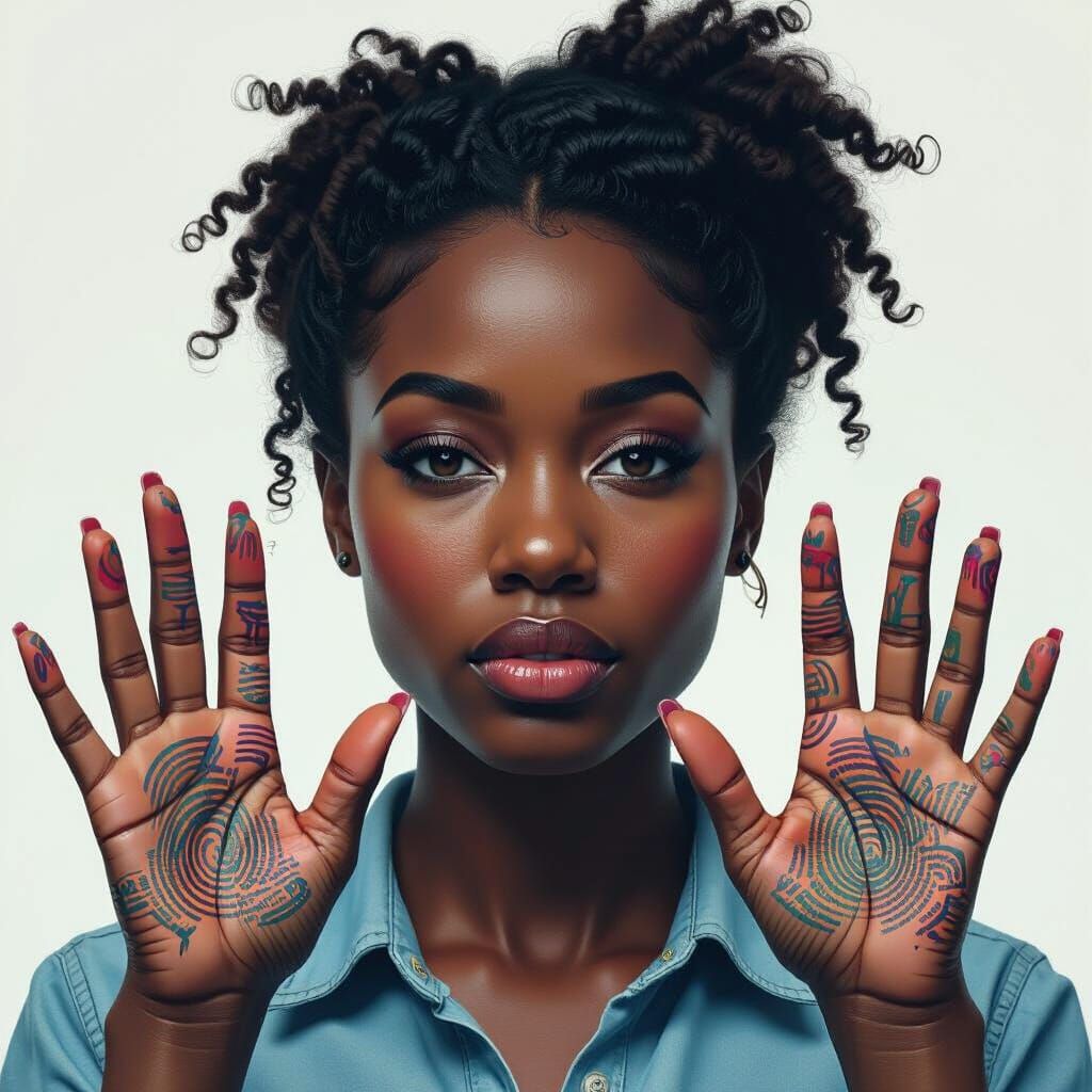 Black Motherhood Portrait in Fantastical Fingerprint Art