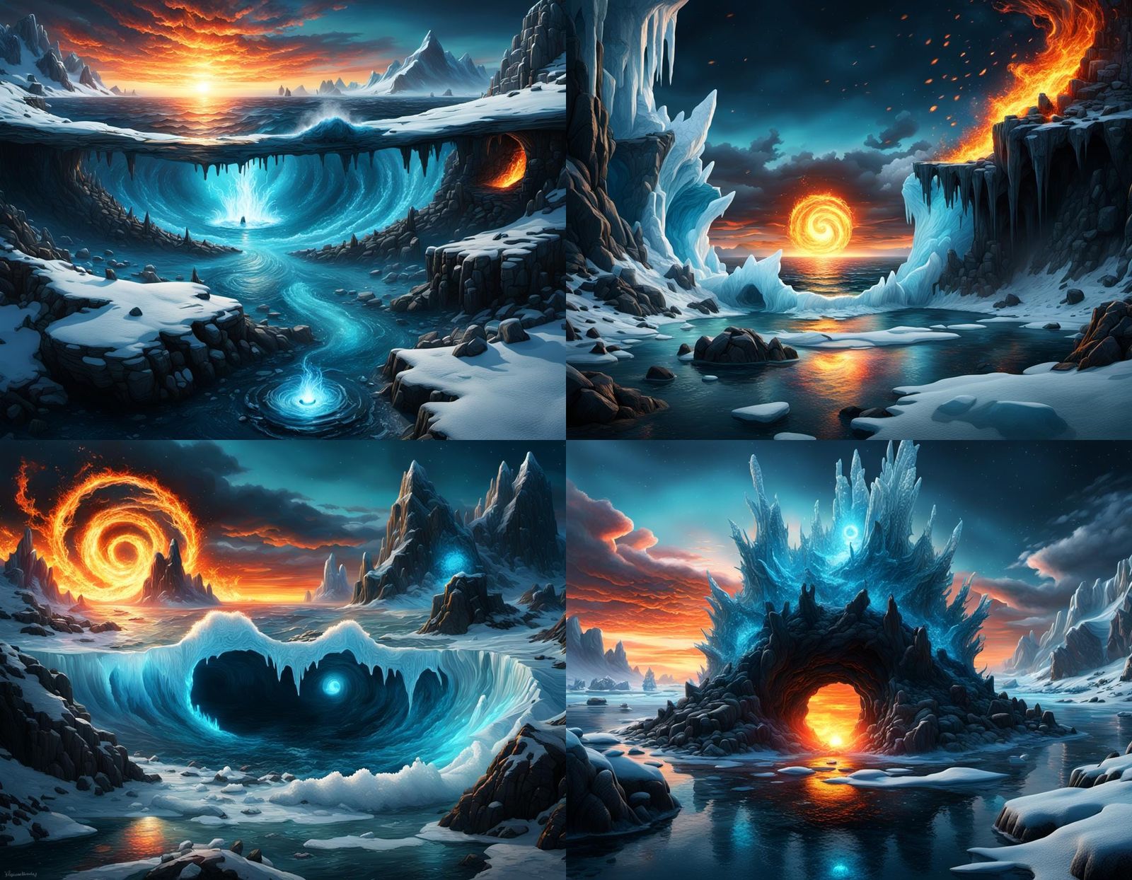 Ocean Shore with Burning Sky: Fantasy Concept Art