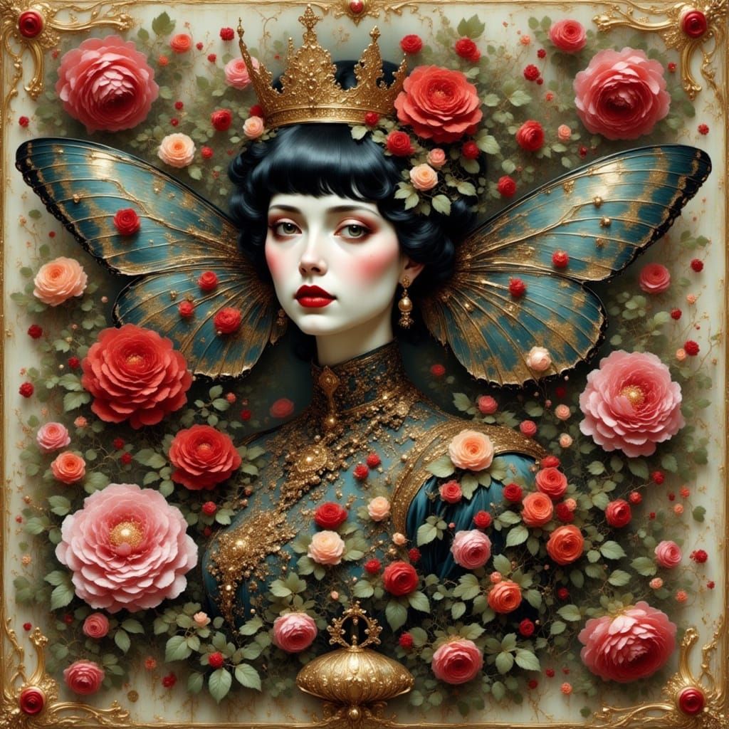 Queen of Hearts Moth in Dreamy Gouache Style