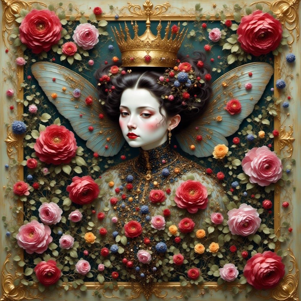 Queen of Hearts as a Moth in Gouache Style