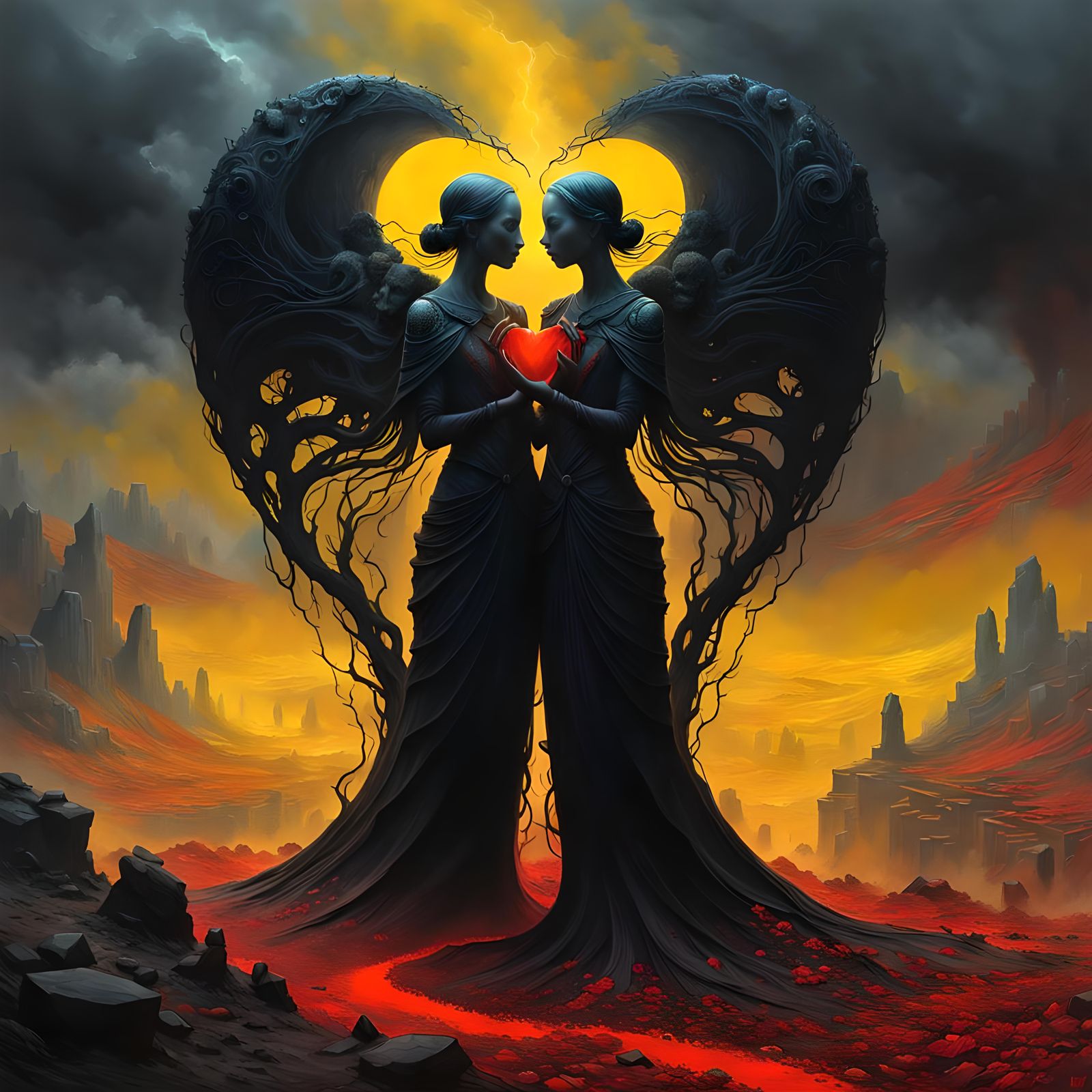 Dancing Spirits in Dark Surrealism Style