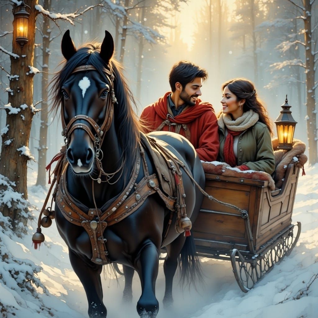 Romantic Winter Scene in Painterly Digital Art
