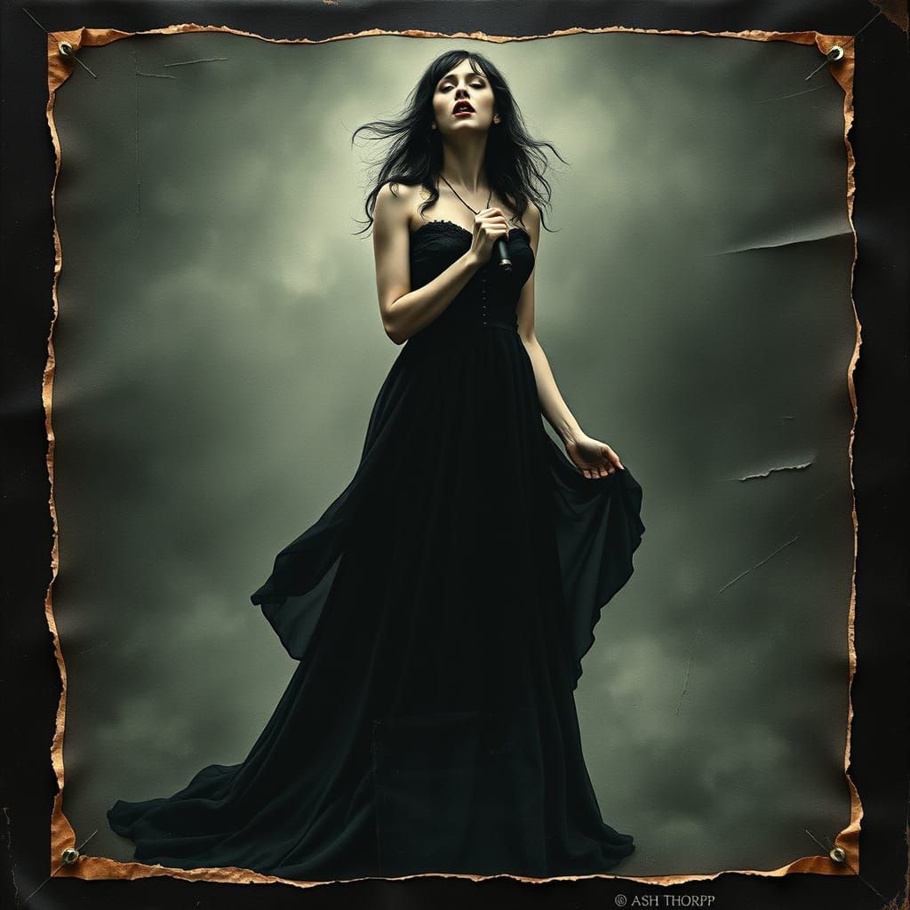 Ethereal Goth Singer on Decaying Vintage Poster