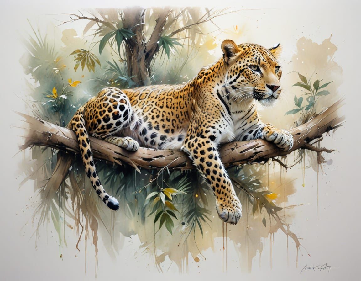 Leopard Draped on Branch in Golden Jungle Light