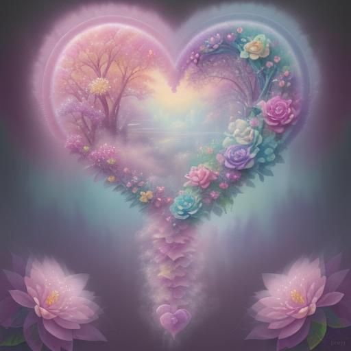 Fractal Flower Heart in Pastel Colors