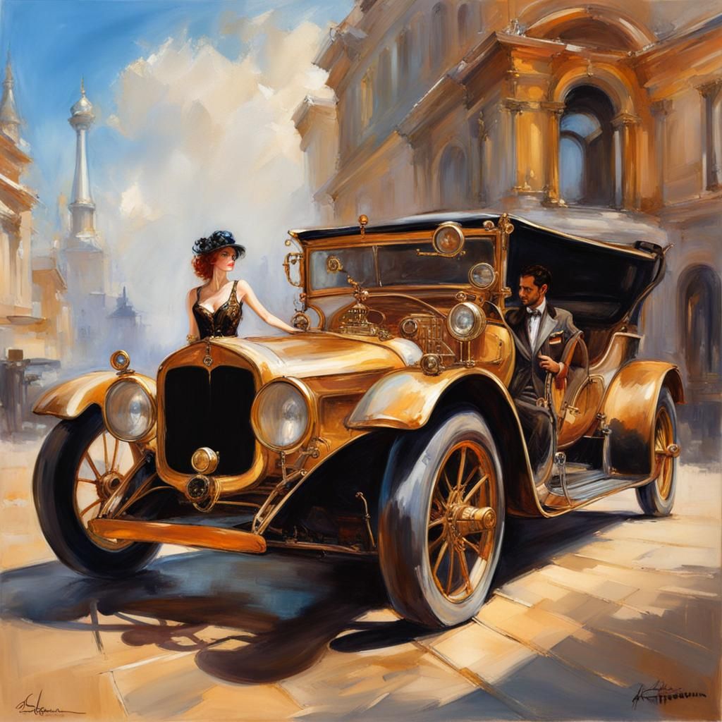 Steampunk Car in Romantic Academia Style