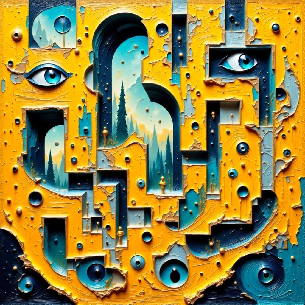 Surreal Geometric Collage of Impossible Objects