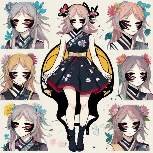 Chibi Character in Manga Art Style Collage