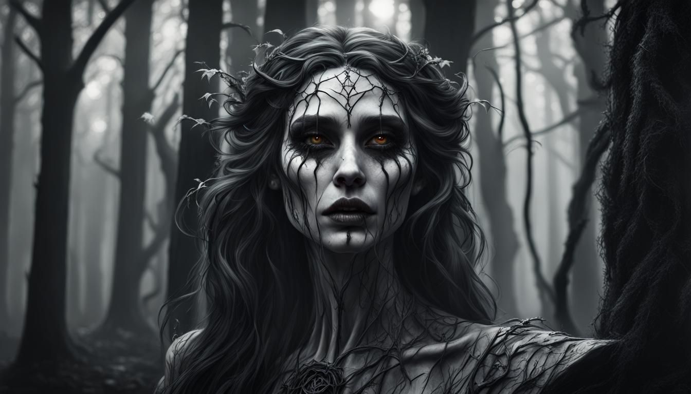 Undead Enchantress Portrait in Desolate Forest