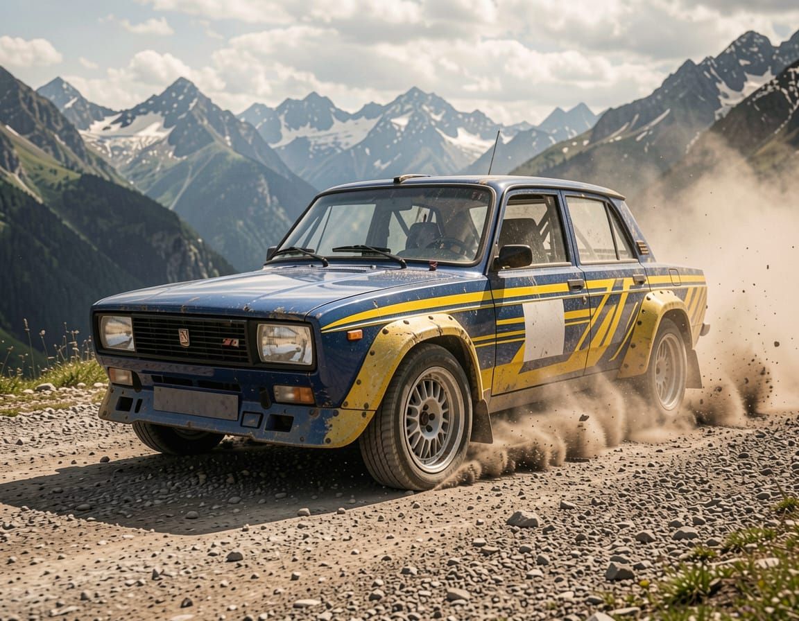 Aggressive Lada 2105 VFTS Rally Car in 80s Group B Style
