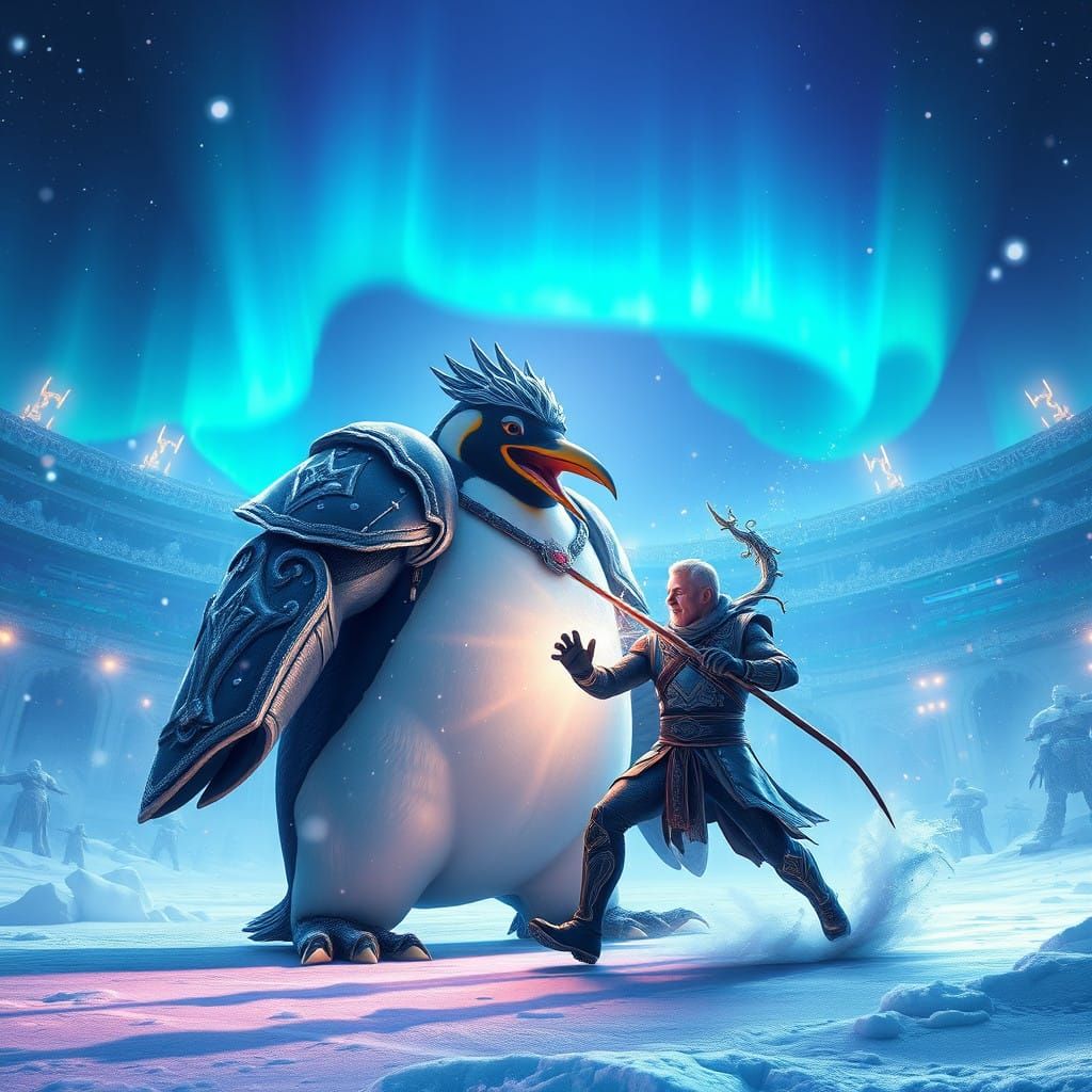 Gigantic Penguin Wrestler Battles Cody Rhodes in Icy Arena