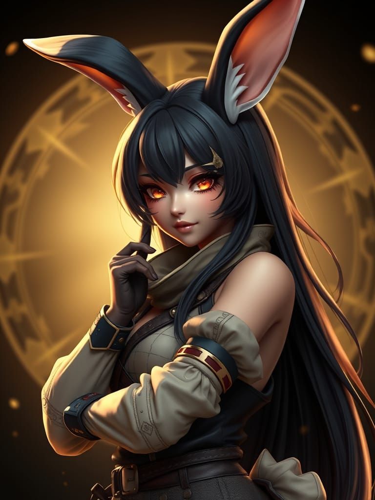Curvy Fantasy Rabbit Girl with Golden Hair and Thief Outfit