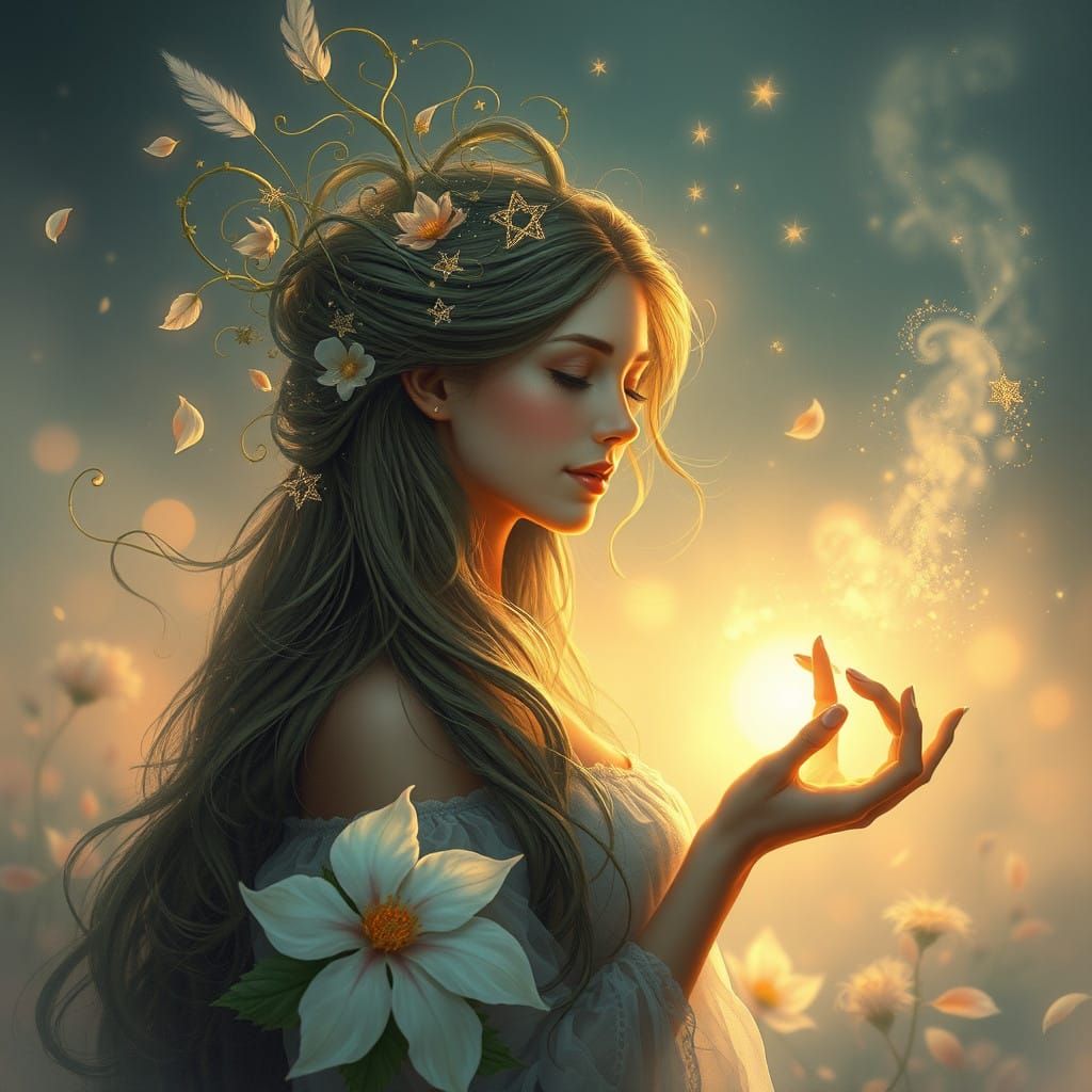 Ethereal Goddess in Whimsical Dreamscape