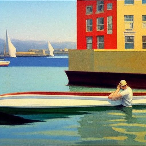 Edward Hopper Harbor Scene in Oil Painting Style