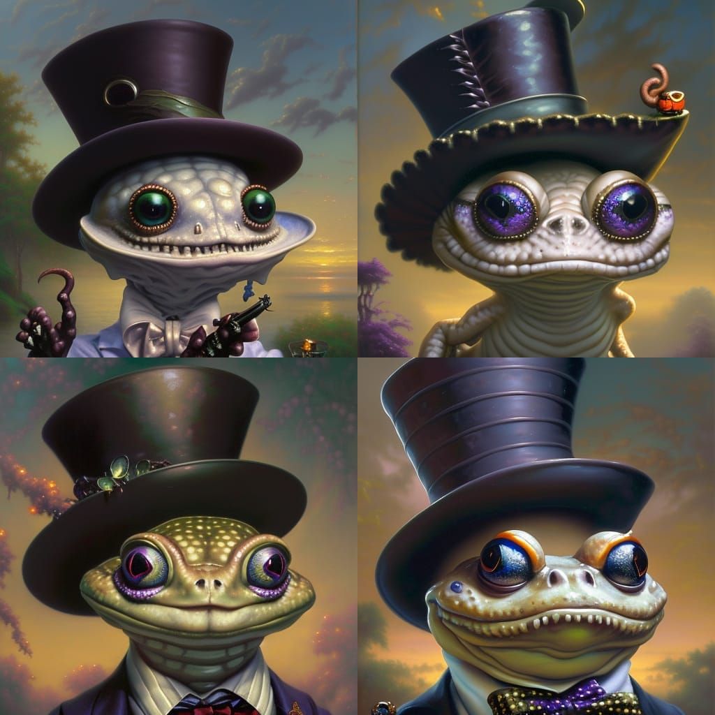 Voodoo Toad in Top Hat: Ethereal Oil Painting