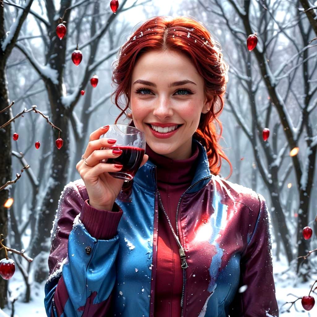 Smiling Woman with Grape Juice: Detailed Matte Painting