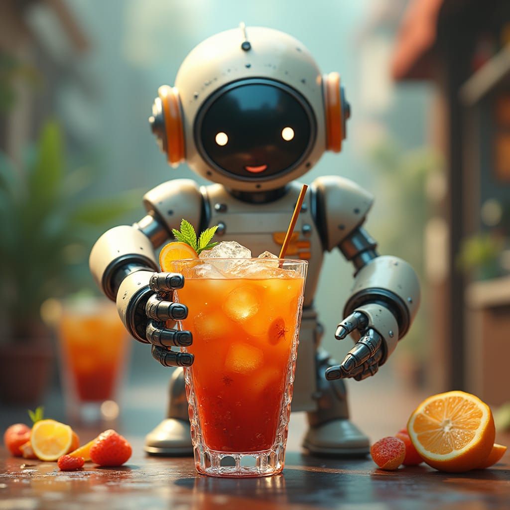 Whimsical Meta Bot Serves Fresh Fruit Juice in Vibrant Anamo...