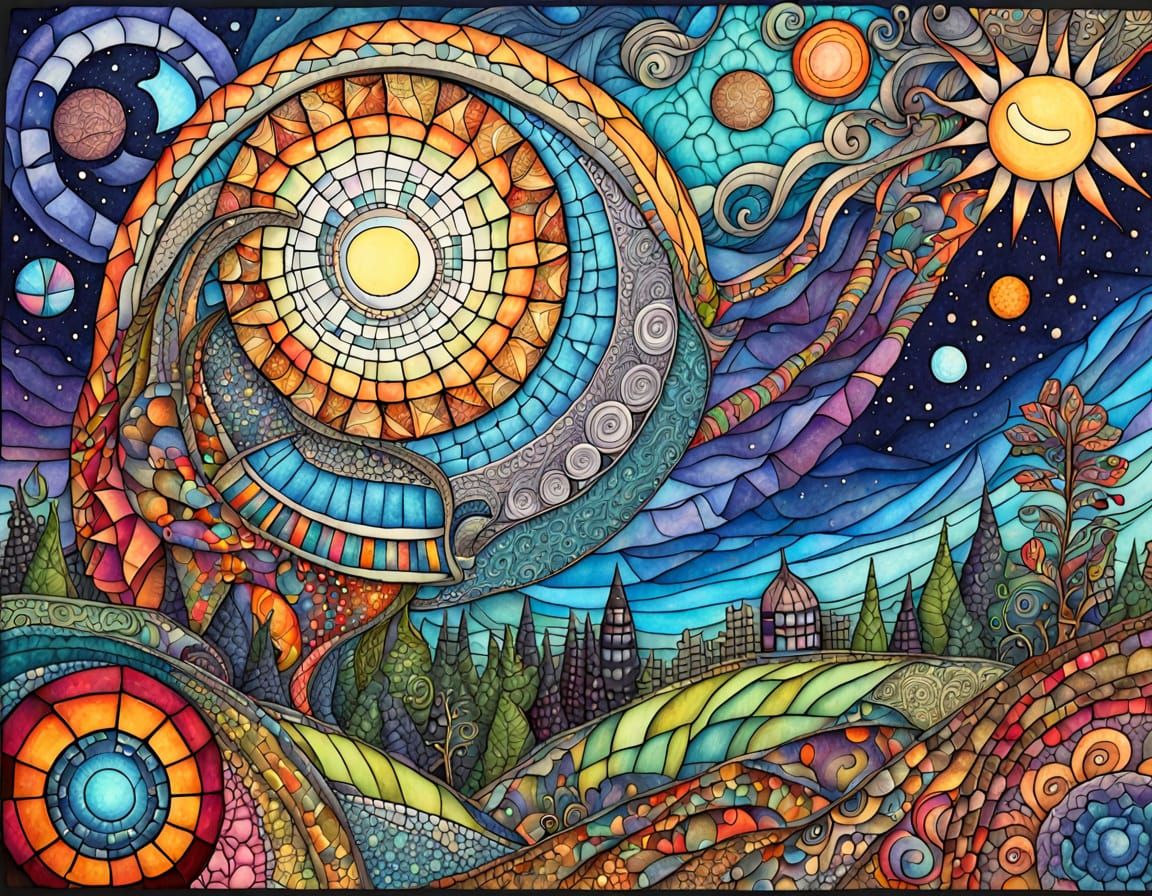 Extravagant Multicolored Zentangle Intergalactic Solarium