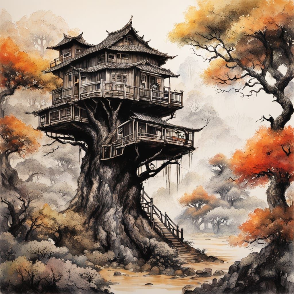 Whimsical Treehouse in Ancient Eggshell