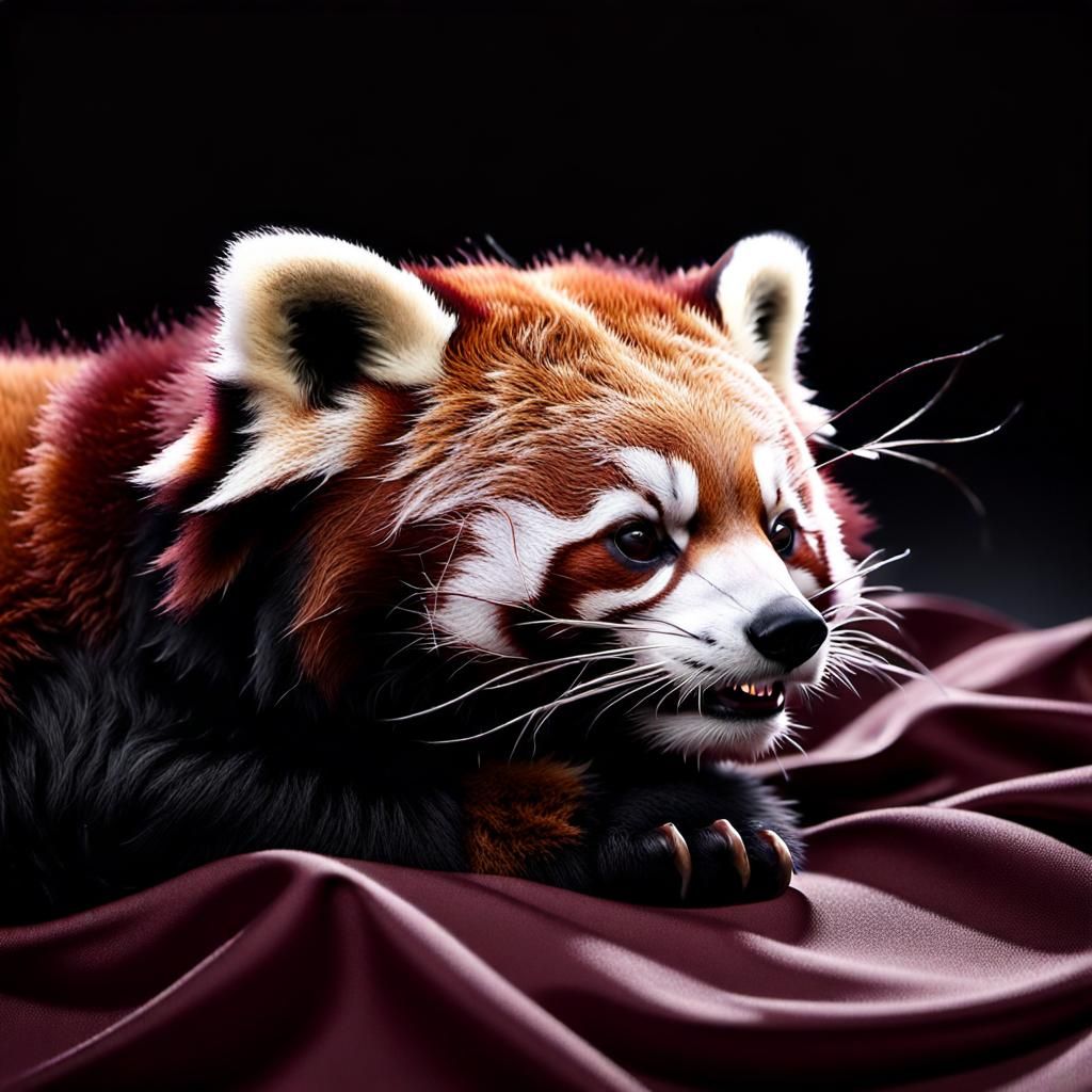 Hyperrealistic Macro Red Panda Sleeping in Moonlight