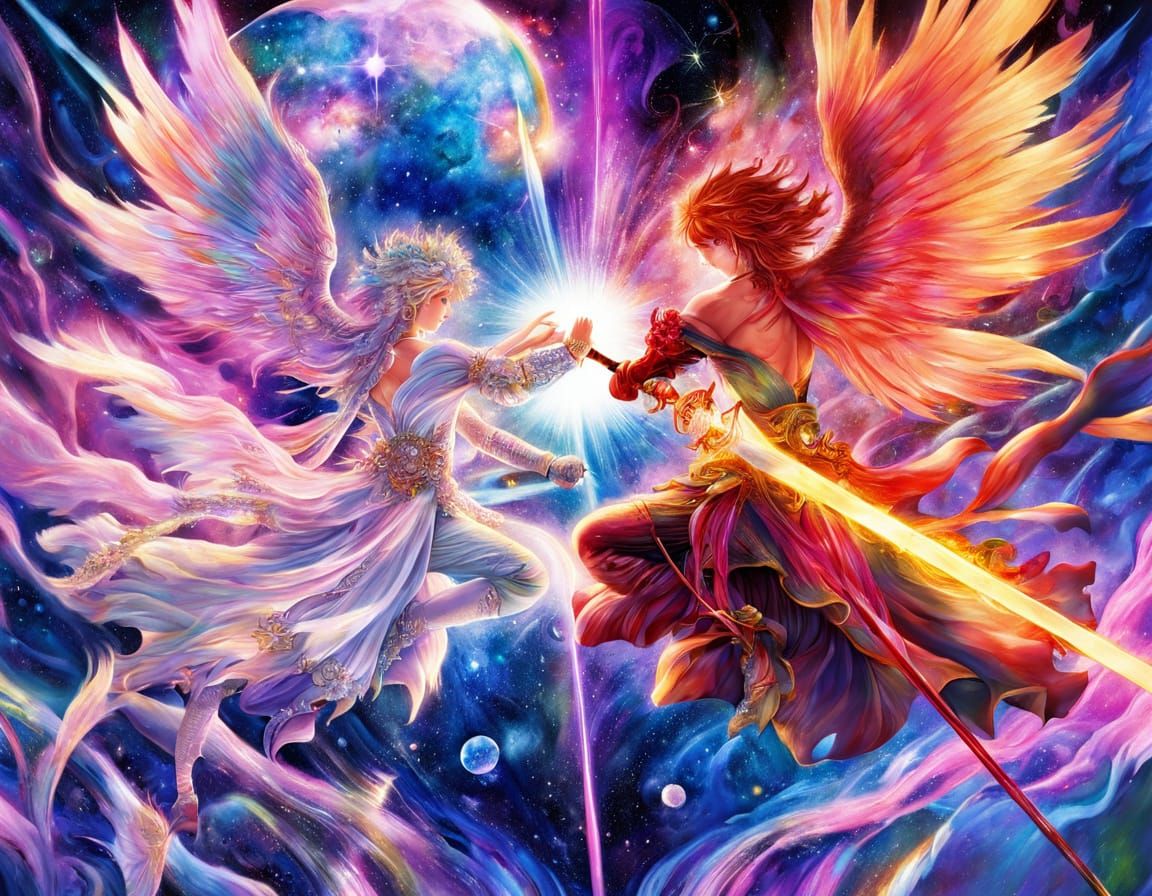 Anime Celestial Warriors Battle with Light Swords