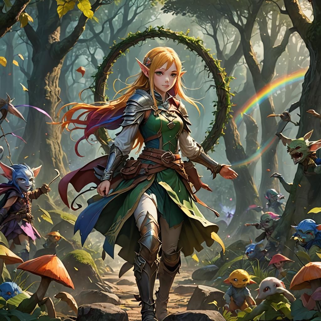 Elves and Goblins Battle in Mystical Forest
