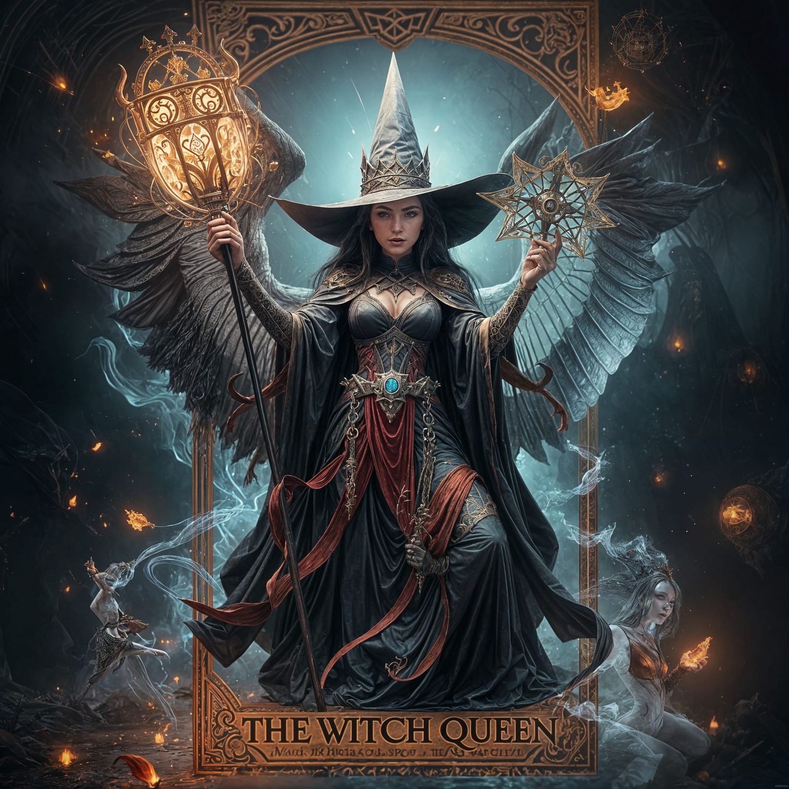 Witch Queen Tarot Card in Epic Fantasy Style