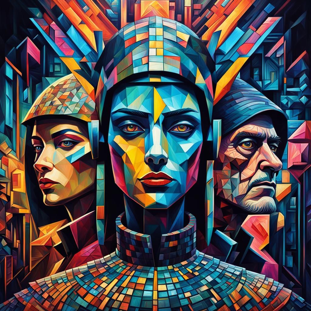 Cyberpunk Lizard People: A Neon Cubist Portrait