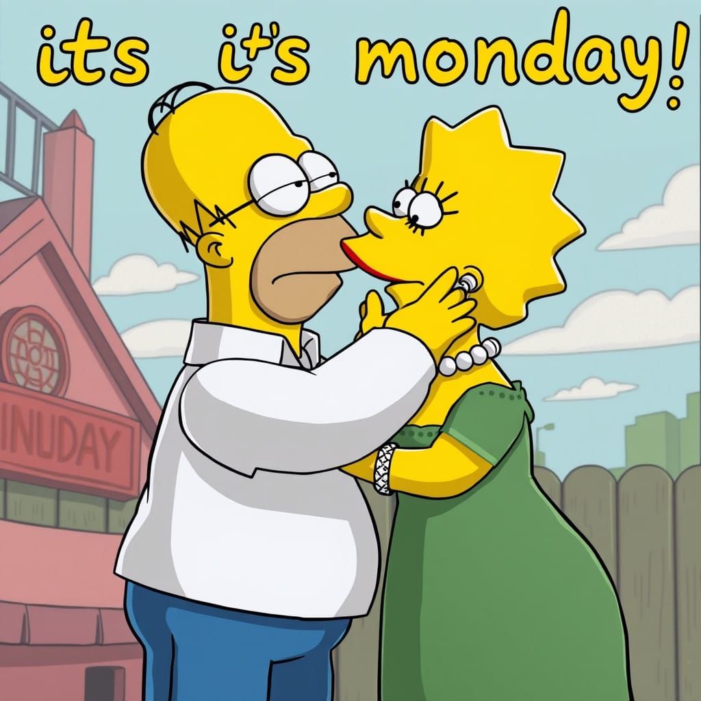 Homer Simpson Kissing Marge Simpson in Realistic Cartoon Sty...