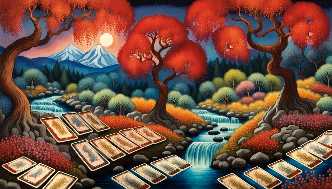 Dancing Tarot Cards in Illuminated Forest