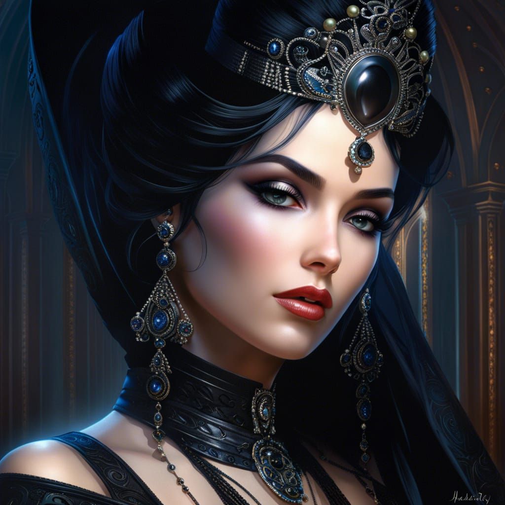 Gothic Futuristic Princess Portrait in Lingerie