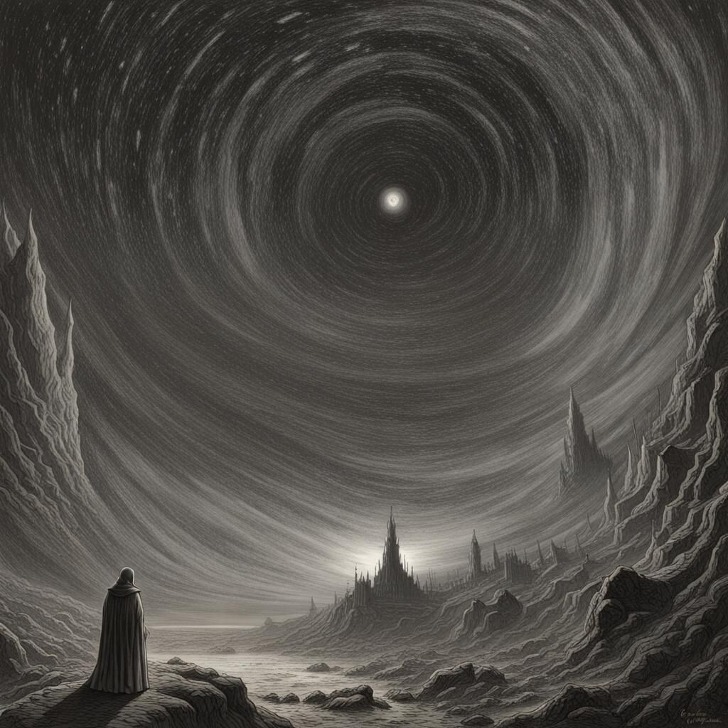 Horror Spacetime in Gustave Doré Style