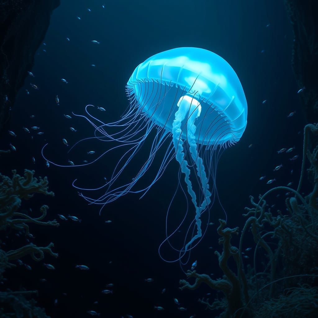 Bioluminescent Jellyfish in Deep-Sea Fantasy