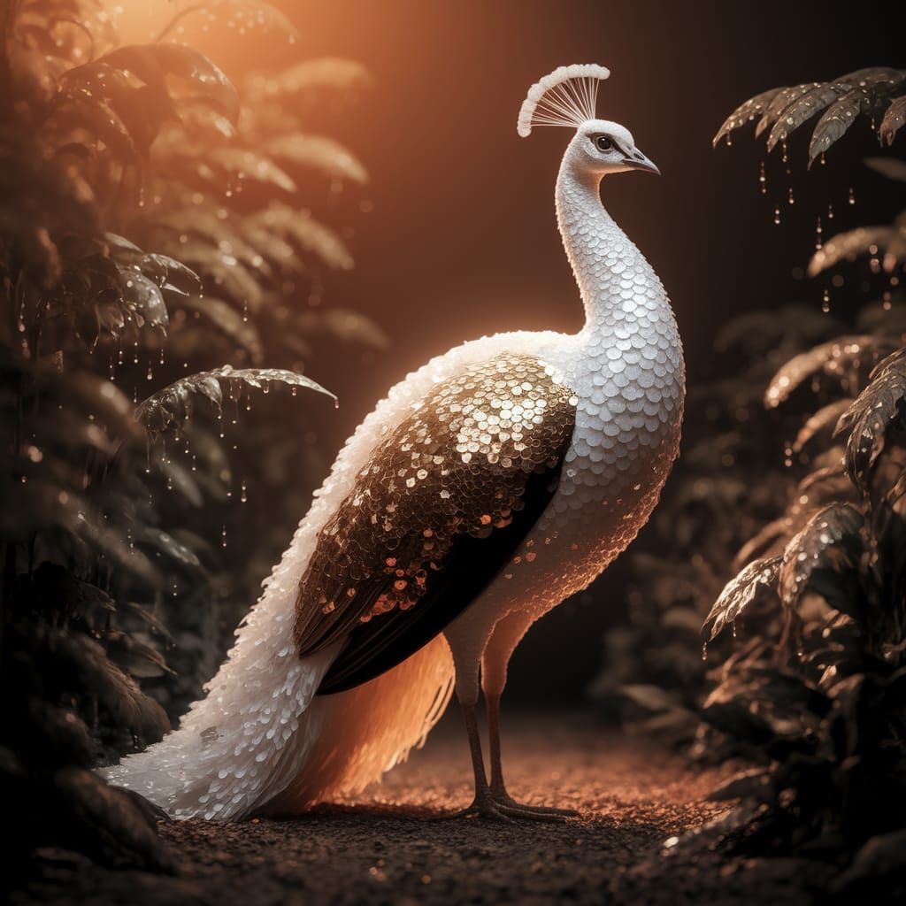 Ethereal Sequin Peacock in a Jungle Paradise