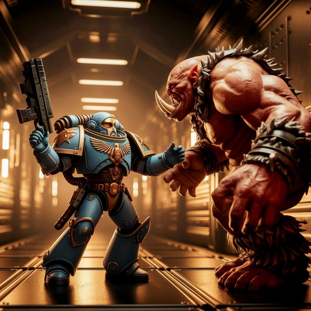 Space Marine vs. Orc in Warhammer 40k