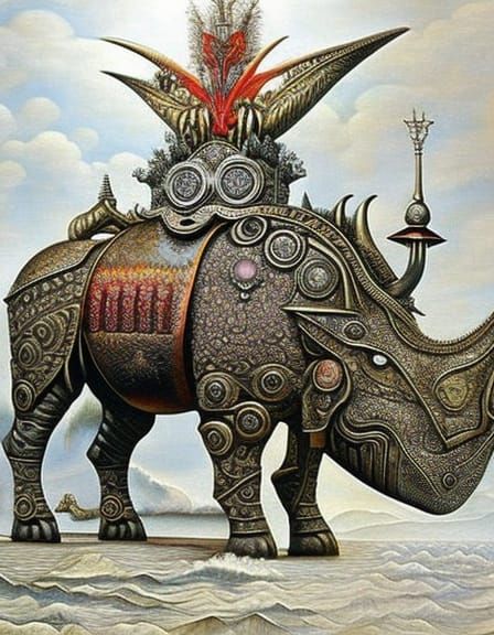 Steampunk Armored Rhinoceros in Gothic Fantasy Style