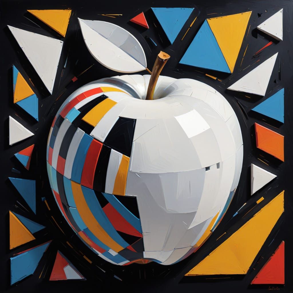 Cubist Apple Fragmentation in Textured Oil Painting