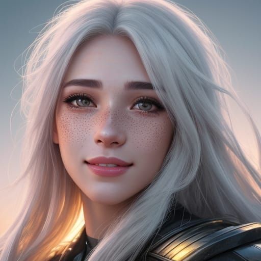 Hyperrealistic Portrait of Smiling Woman in Pastel