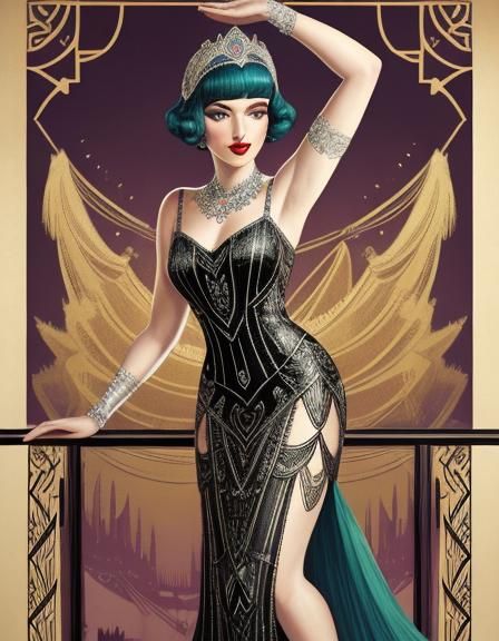 1920s Art Deco Burlesque Woman Illustration