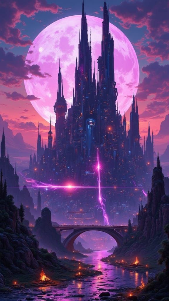 Futuristic City Port Sinus in Neon Glow Comic Style