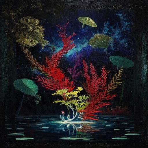 Ethereal Woman in Lake with Geometric Flora