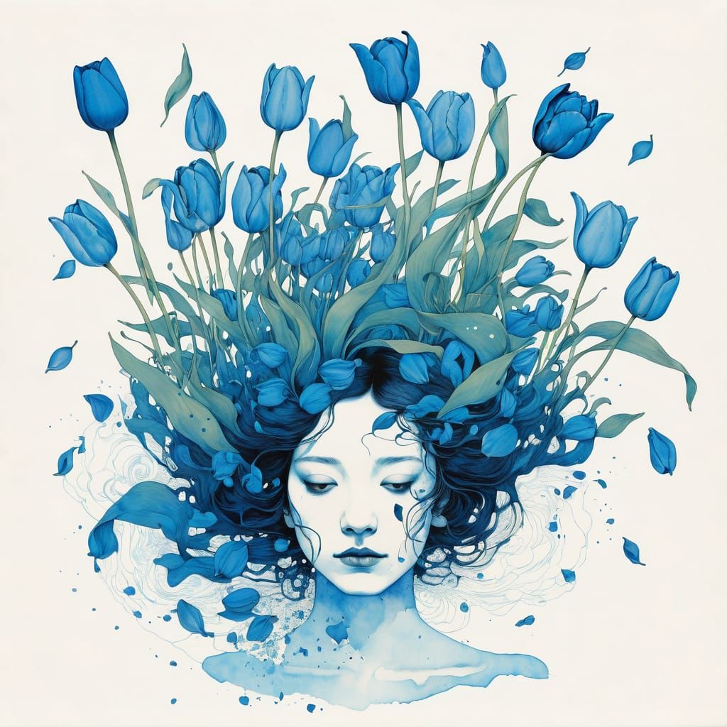 Surreal Blue Tulips and Tea Leaves Trail