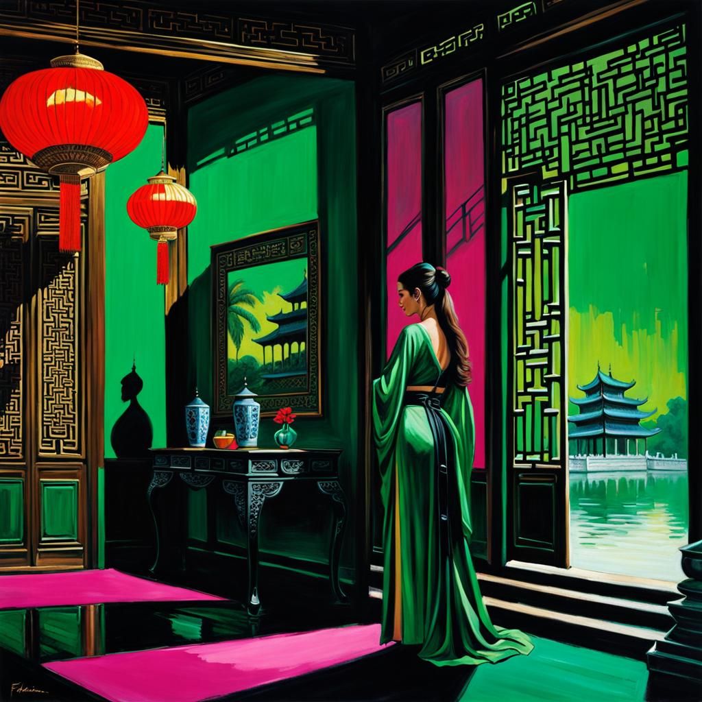 Emerald Chinese Palace in Oil Paint Style